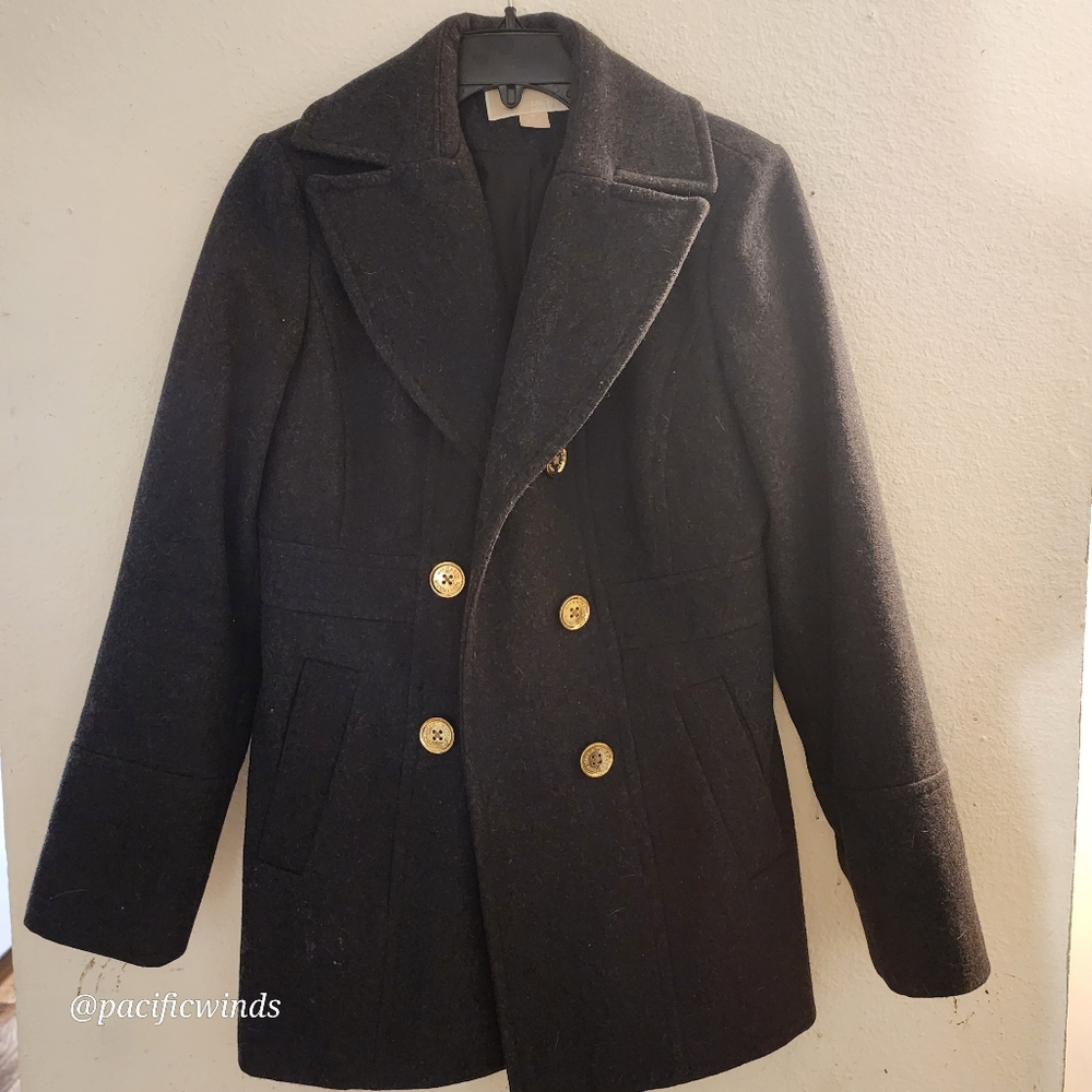 MICHAEL KORS NAVY BLUE WOOL PEA COAT LIKE NEW! SMALL - Picture 3 of 15
